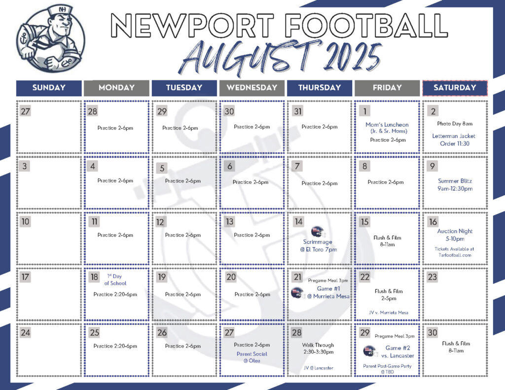Final 2025 Newport Football Calendar Now Available