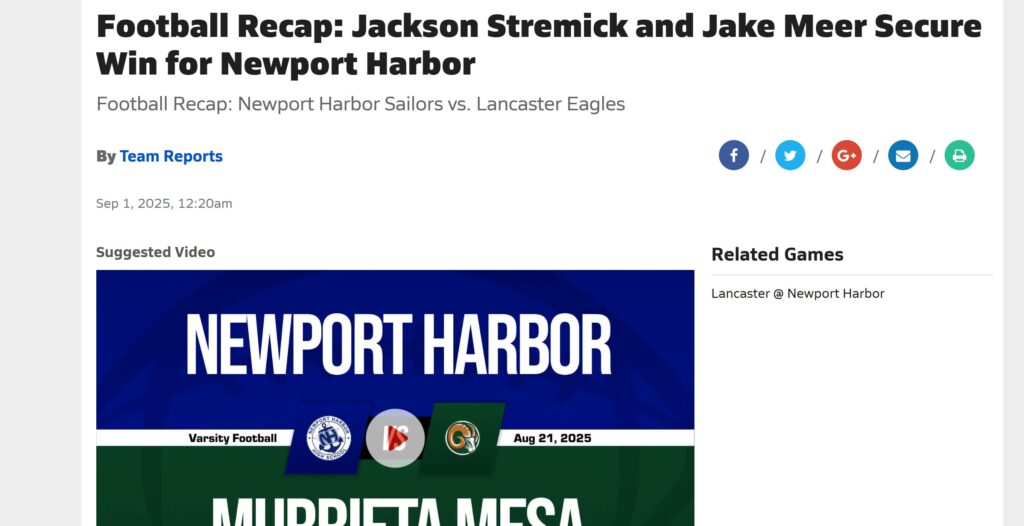 Featured on MaxPreps: Sailors Defeat Lancaster Behind Big Games from Meer and Stremick