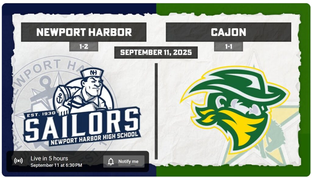 Watch Newport Harbor Take on the Cajon Cowboys – Live Tonight on TarTV!