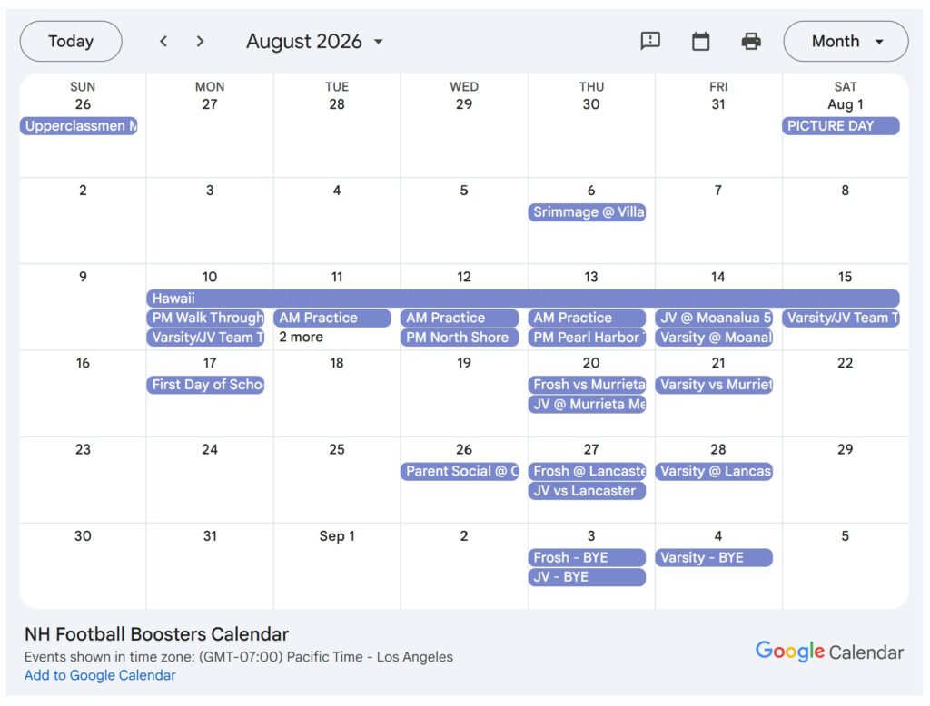 Newport Harbor Football Boosters 2026 Calendar Now Online!